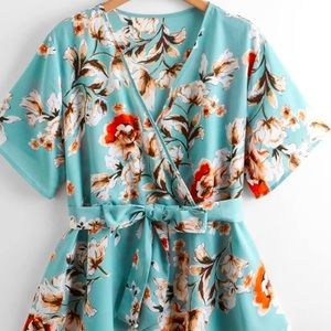 Plus Size Floral Peplum Blouse, Belted Size 18